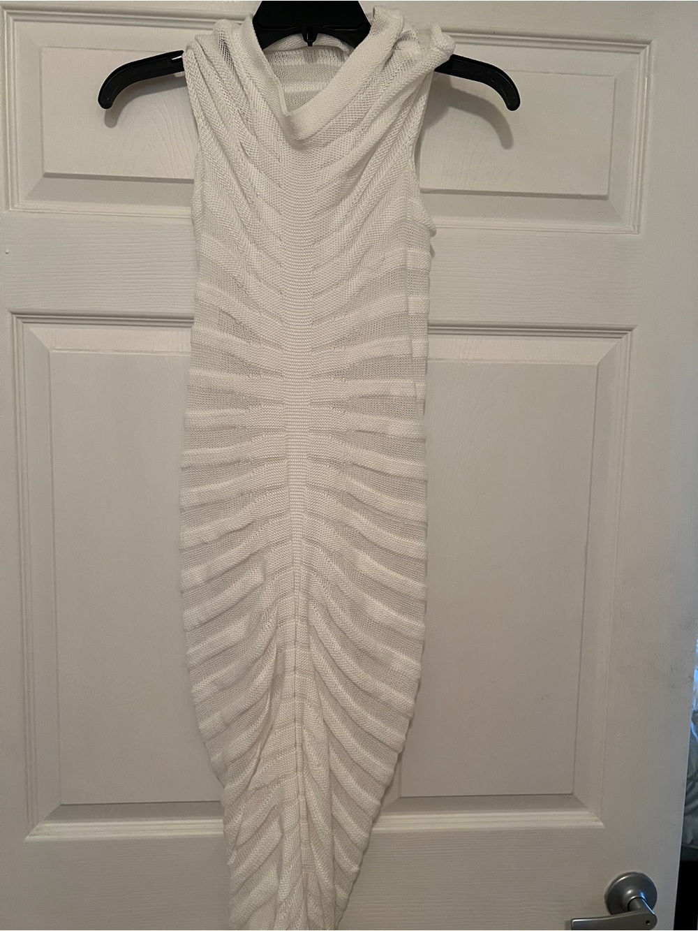 White Sleeveless Knit Maxi Dress with Textured Rib Detail